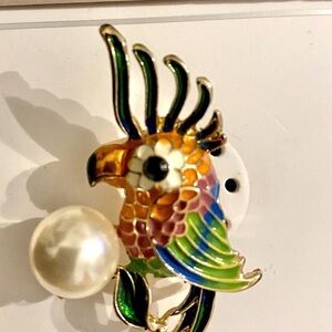Parrot Brooch Lapel Colorful Enamel Pin Dillard’s Faux Pearl